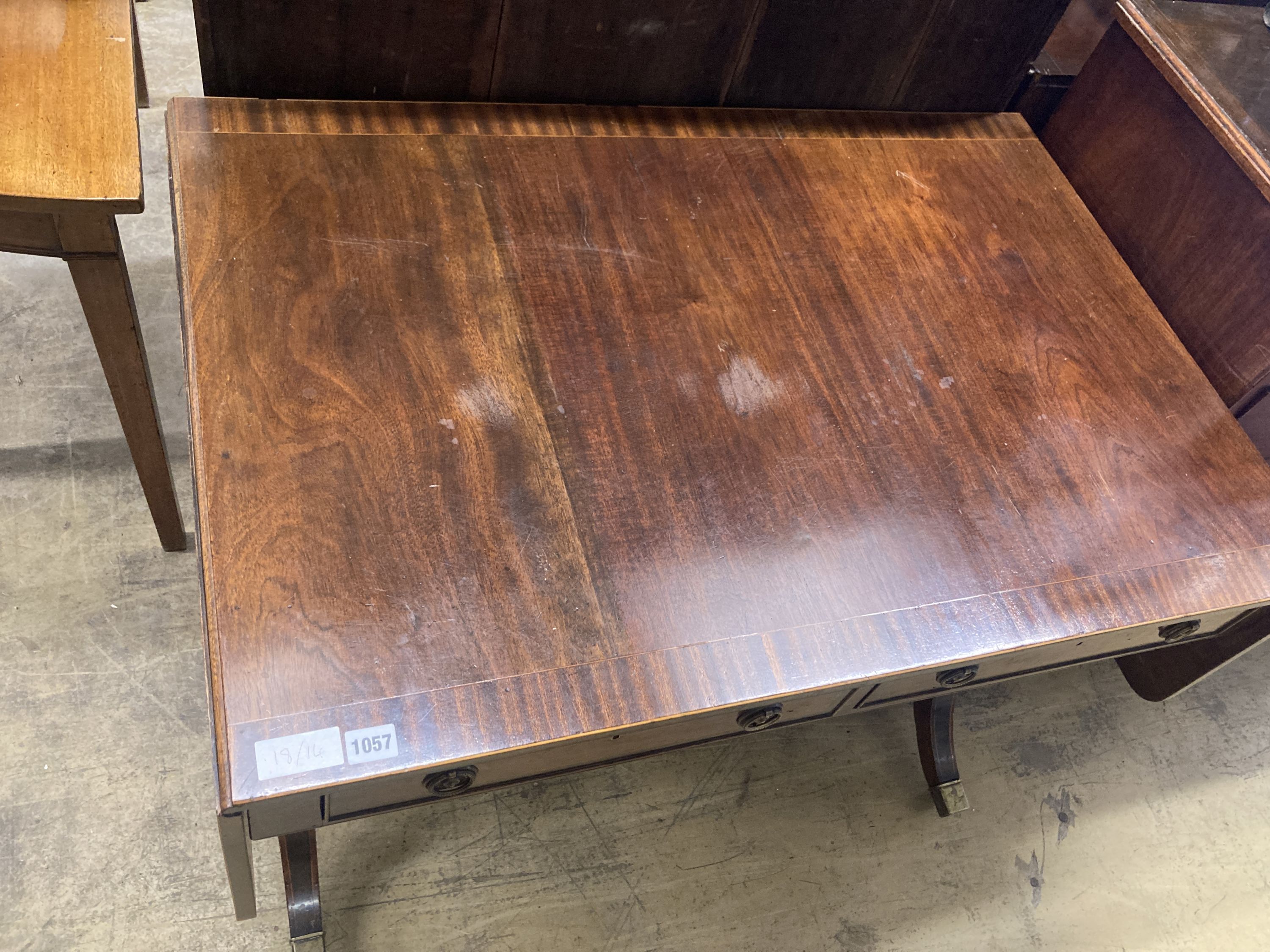 A Regency style mahogany sofa table, width 98cm, depth 67cm, height 76cm